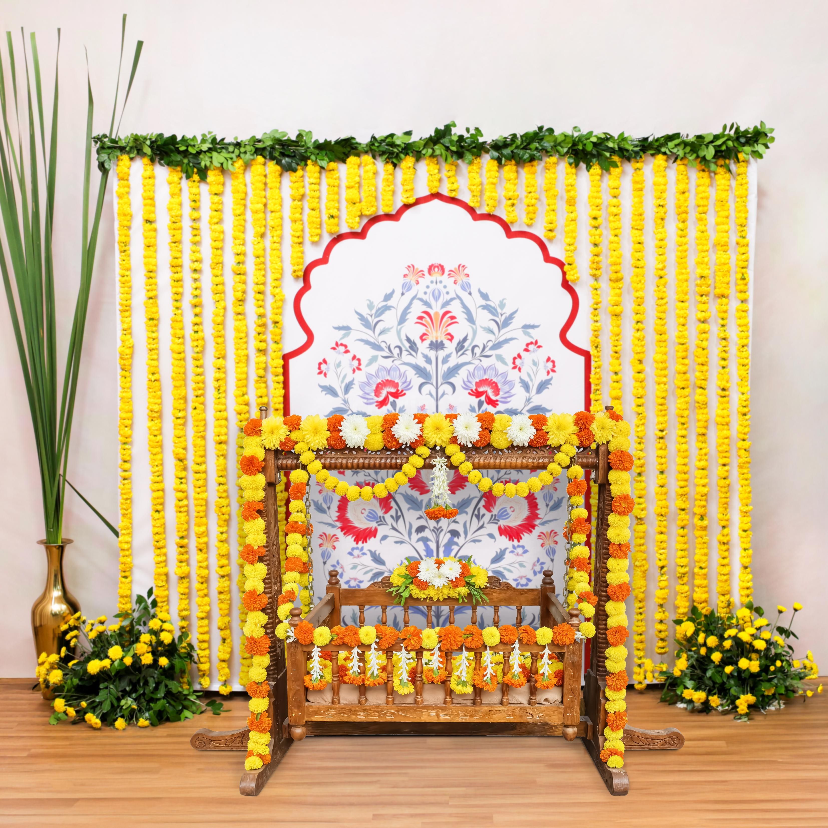 Fresh colourful flowers showers blessings for a warm cradle ceremony