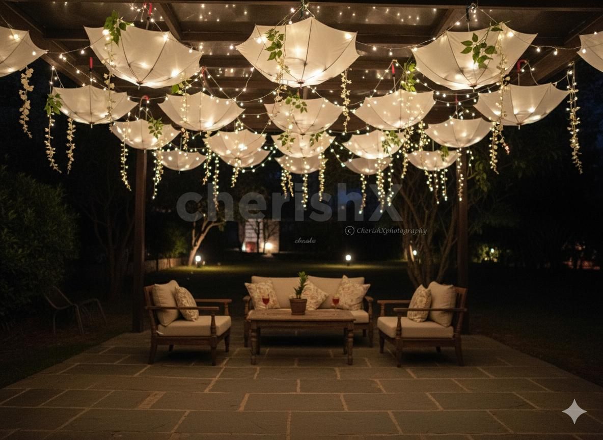 Night under the umbrella in outdoor setting