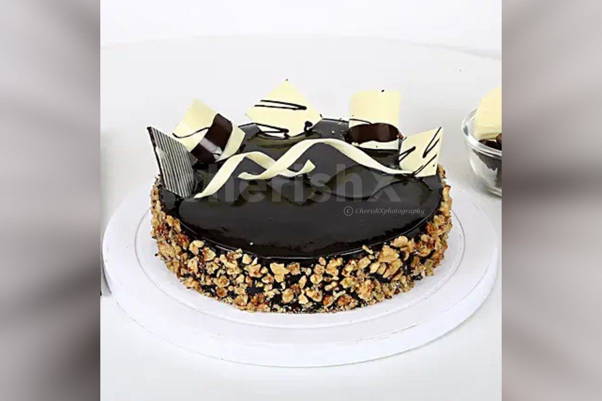 Chocolate truffle walnut cake