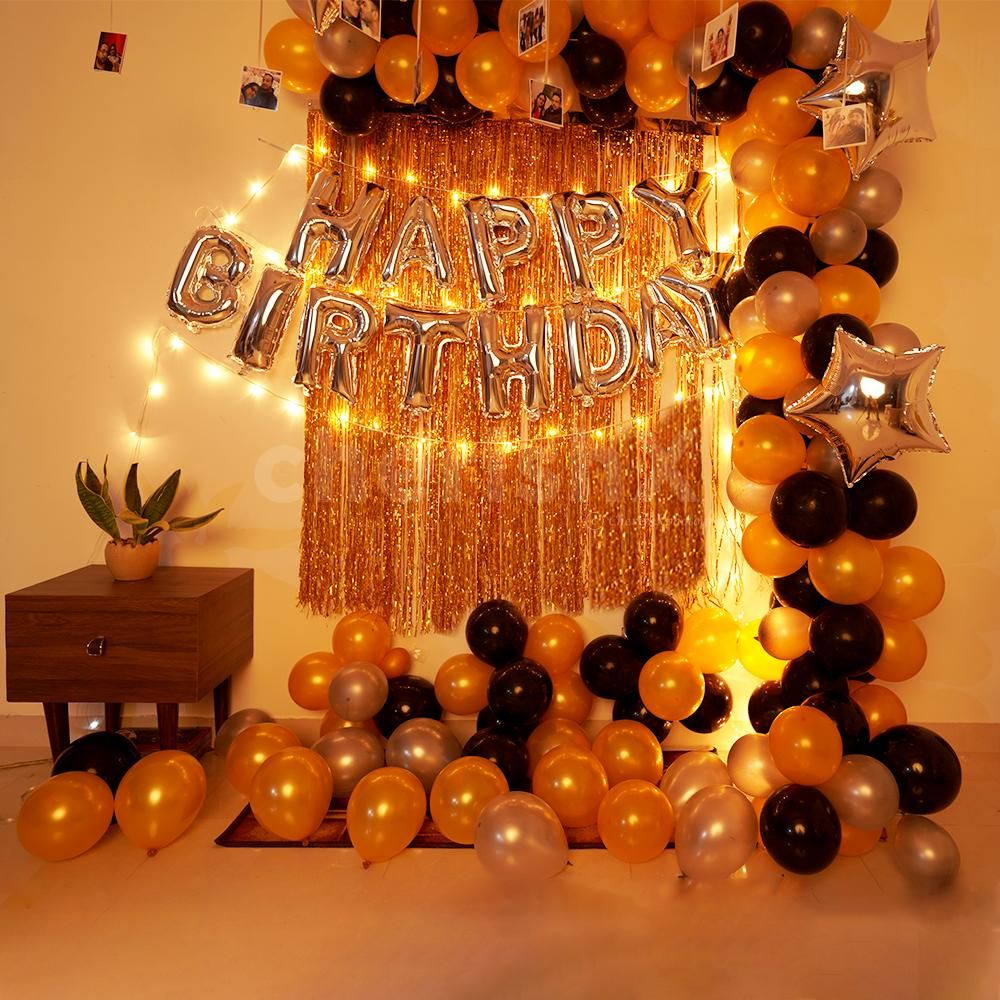 Black and Golden Balloon Decorations at Home
