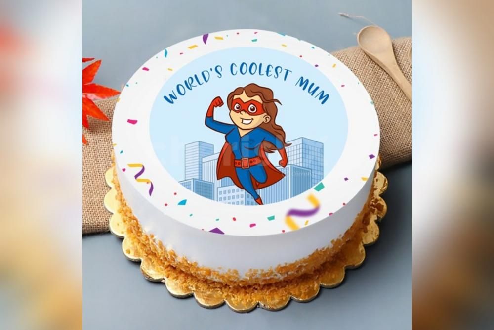 Buy Online or Send a delicious "World's Coolest Mom" Photo Cake anywhere in Delhi, Gurgaon, Noida, NCR, Bangalore, Jaipur as a Mother's Day Gift!