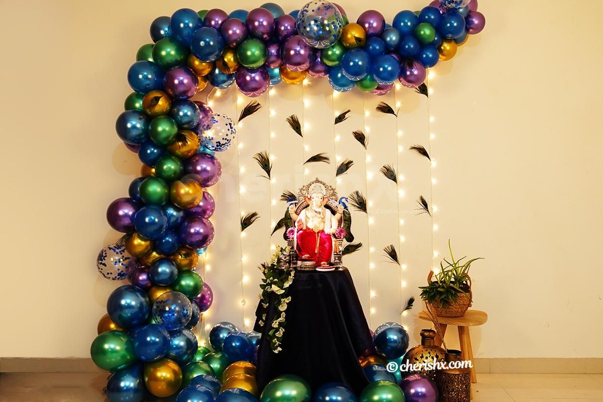 A Charming Peacock Themed Decor for Ganesh Chaturthi by CherishX!