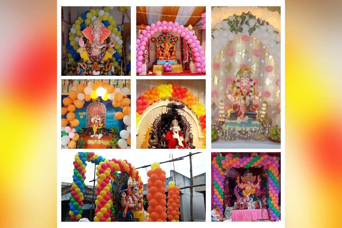 CherishX's White and Red Ganesh Chaturthi Balloon Decoration