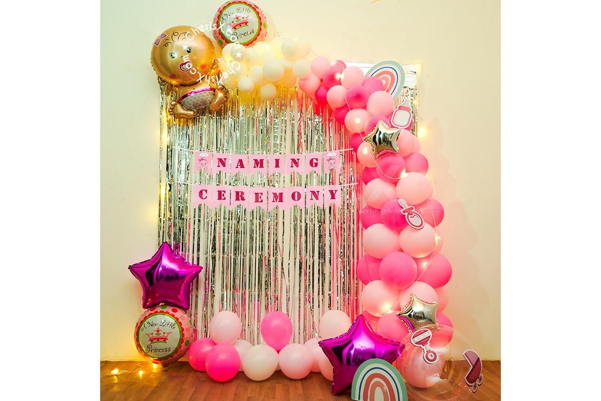 Arrange a beautiful function of naming or cradle ceremony with this gorgeous Pink Baby Themed Decor by CherishX!