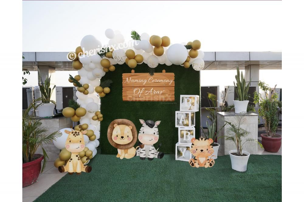 An open space Annaprashan naming ceremony decor!