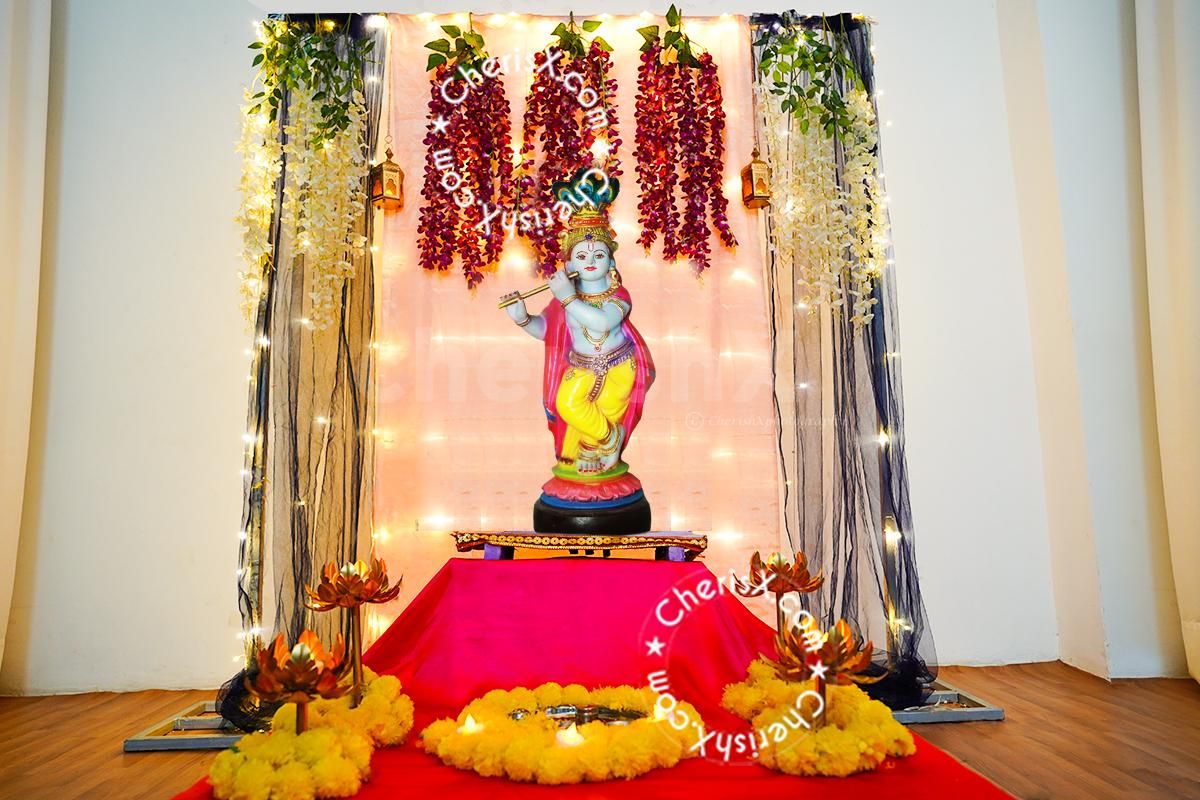 Elegant Blush Pink Floral Janmashtami Decor