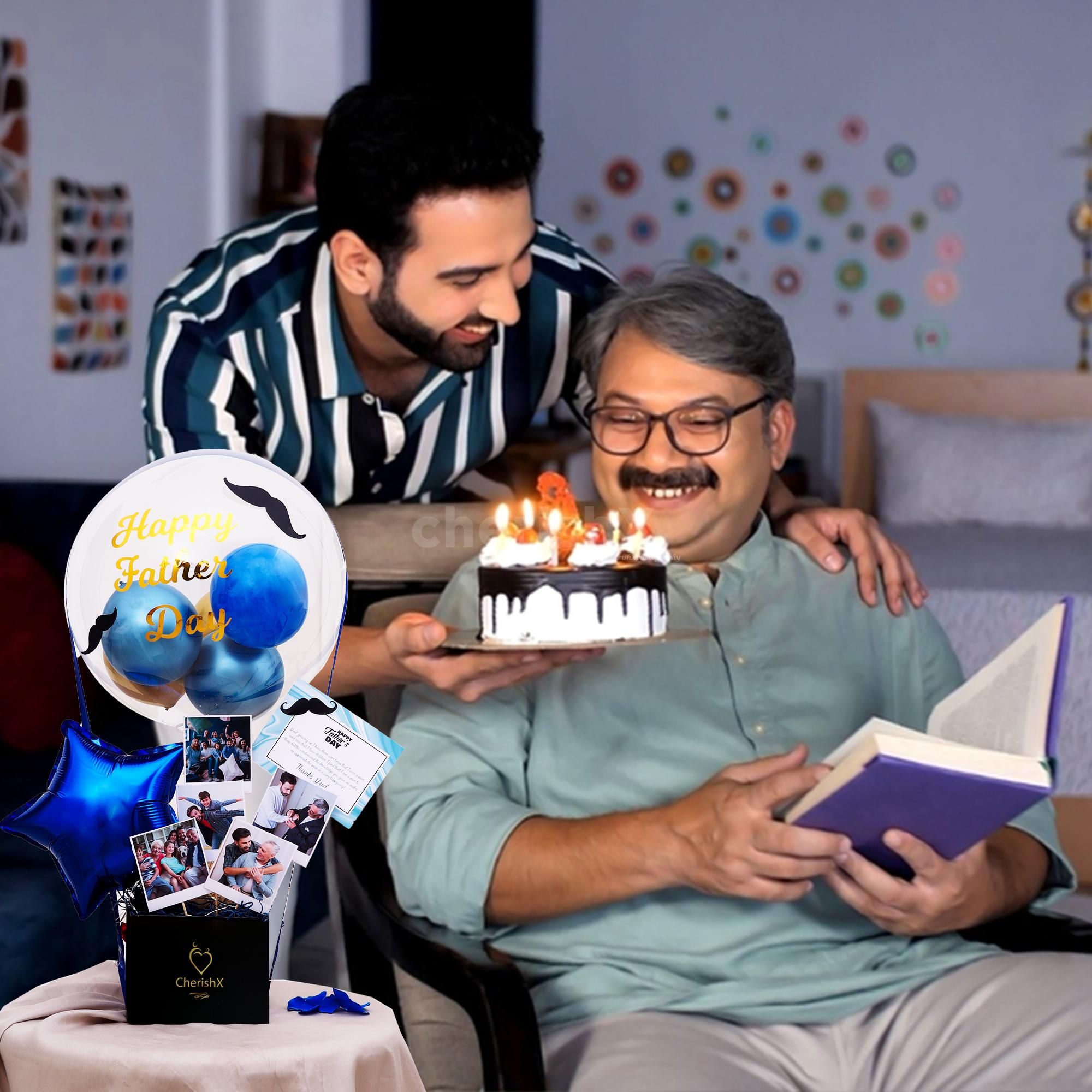 Blue & Gold Balloon Bucket for Him