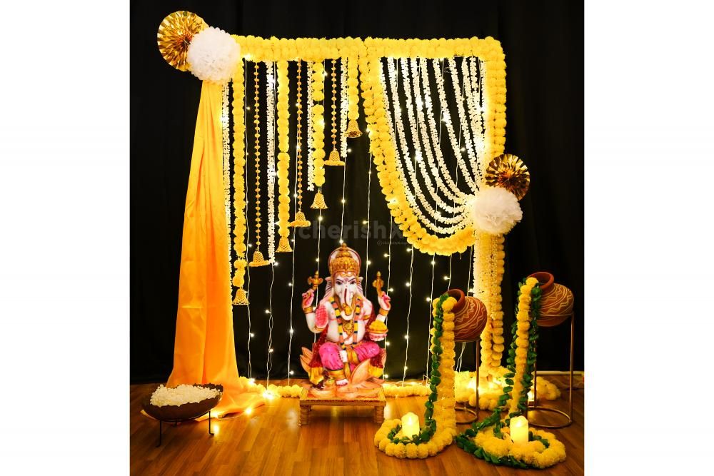 Embrace the festive spirit with vibrant garlands and fragrant jasmine strands, infusing your home with vibrant positivity and joy.