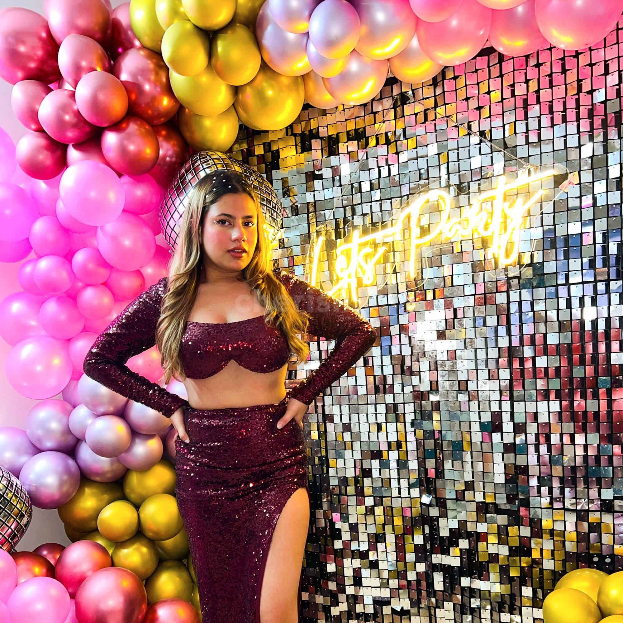 Our Silver Sequin Birthday Decoration brings forth a dazzling celebration adorned with twinkling sequins.