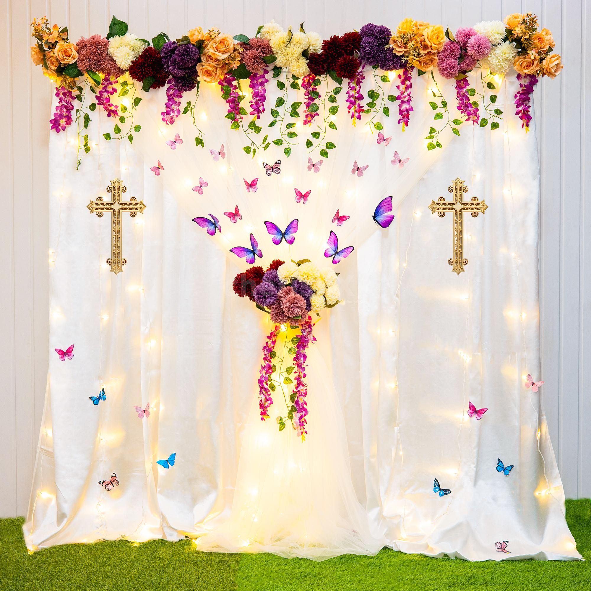 Step into the divine embrace of baptismal floral splendor.