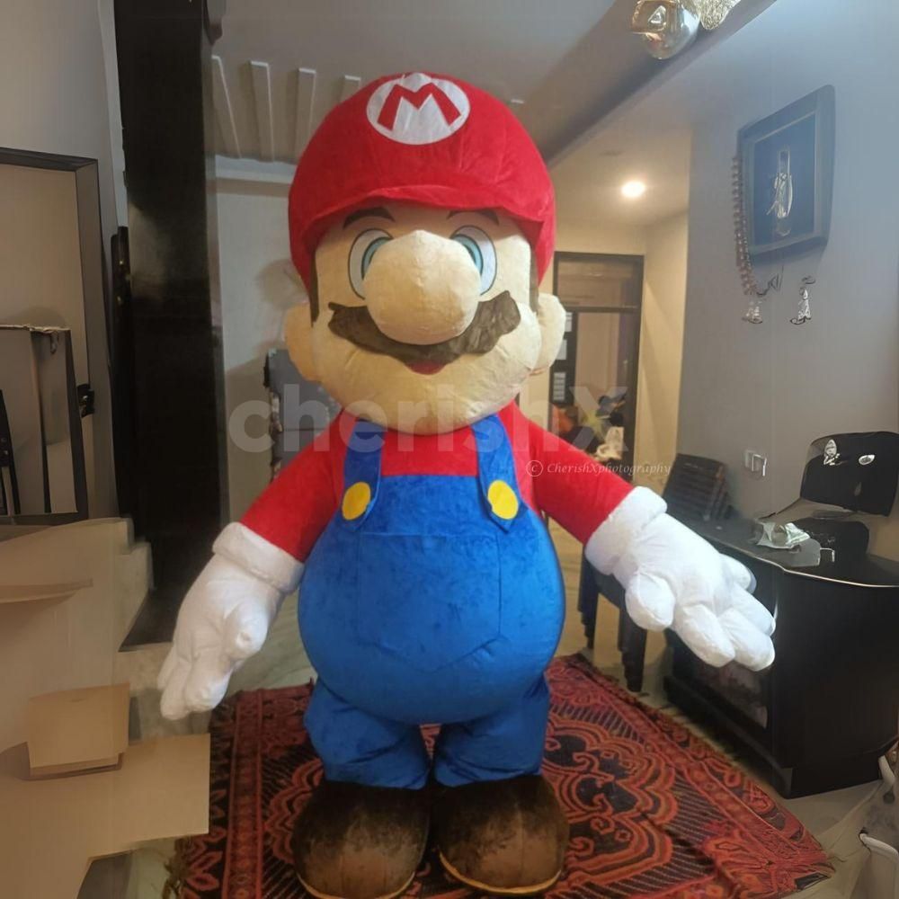 Kids jumping for joy with their favorite live Mario character