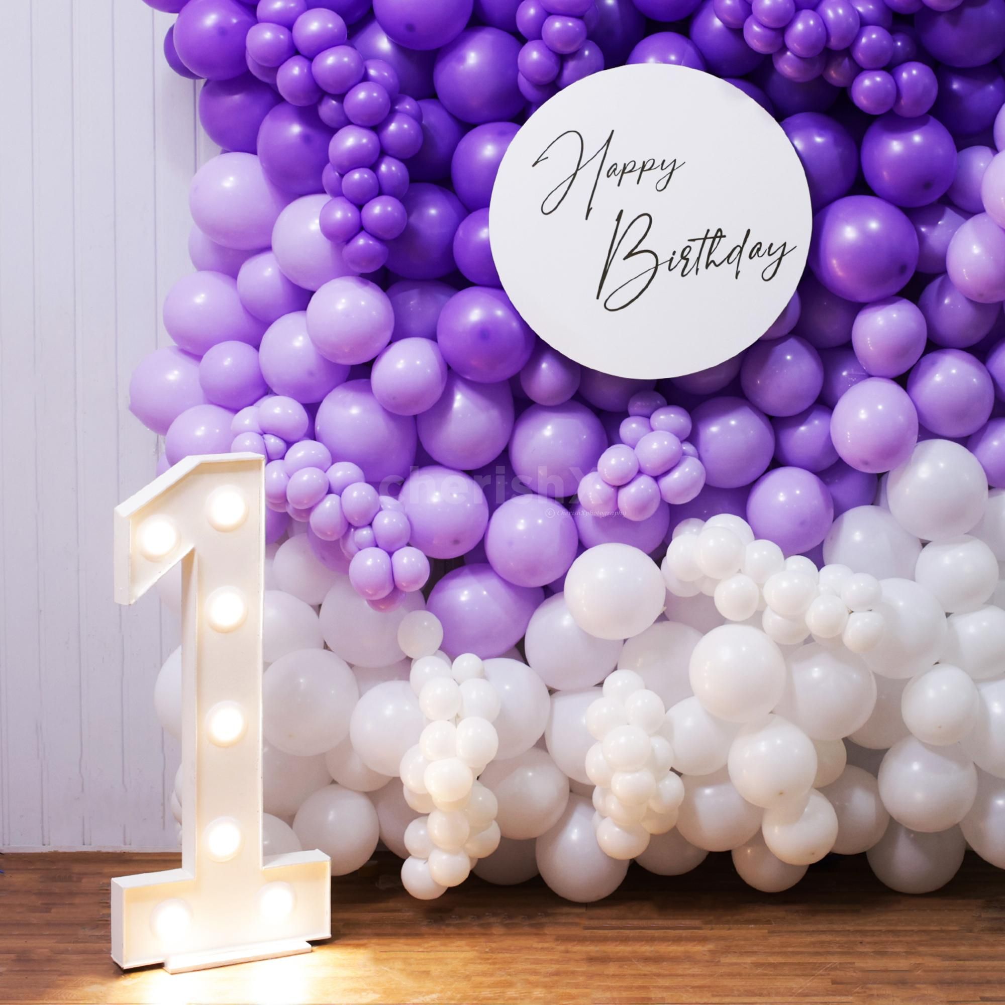 Transform Bday venue into a magical purple spot with balloons cutout and LED digit