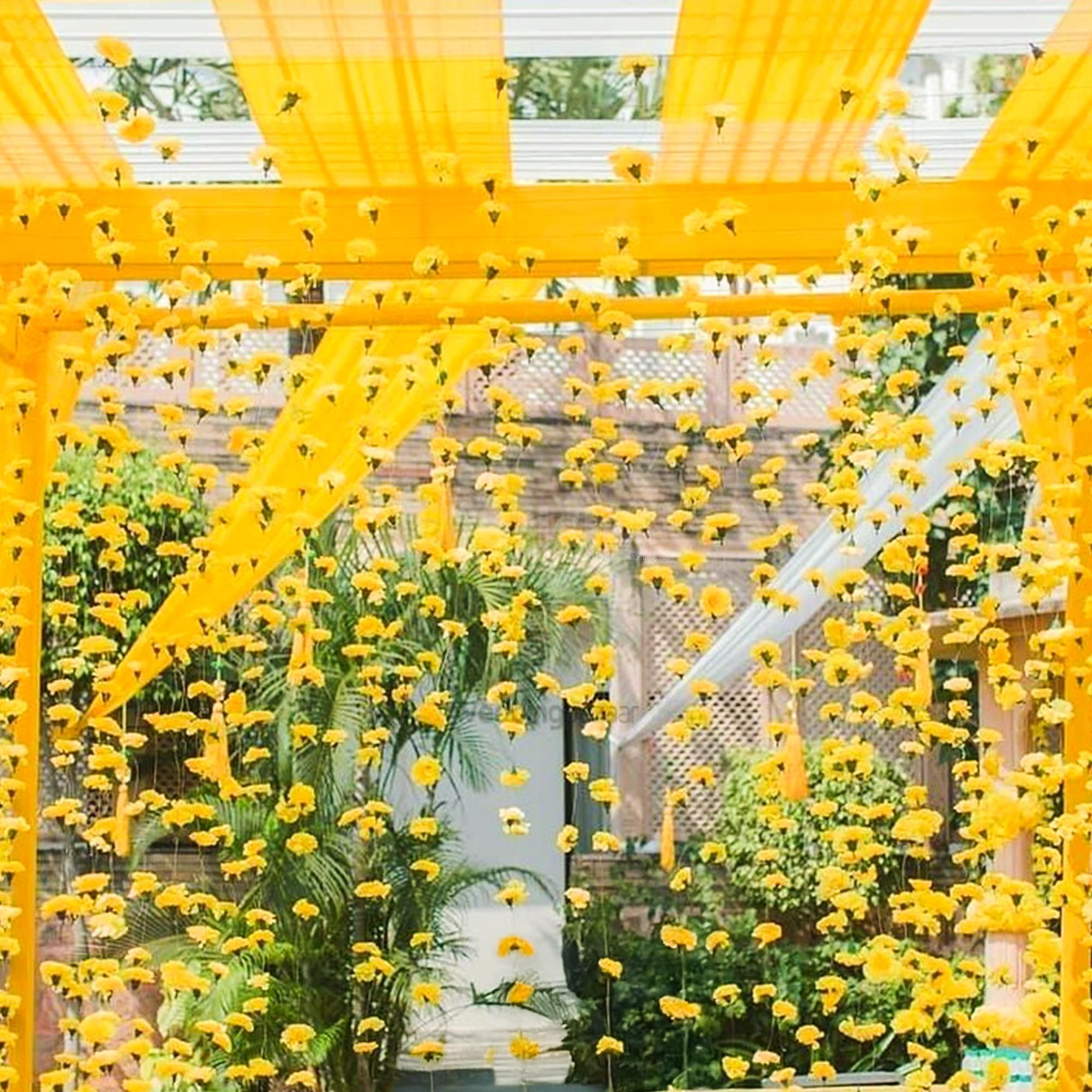 A joyful bride glowing beneath a curtain of blooms.