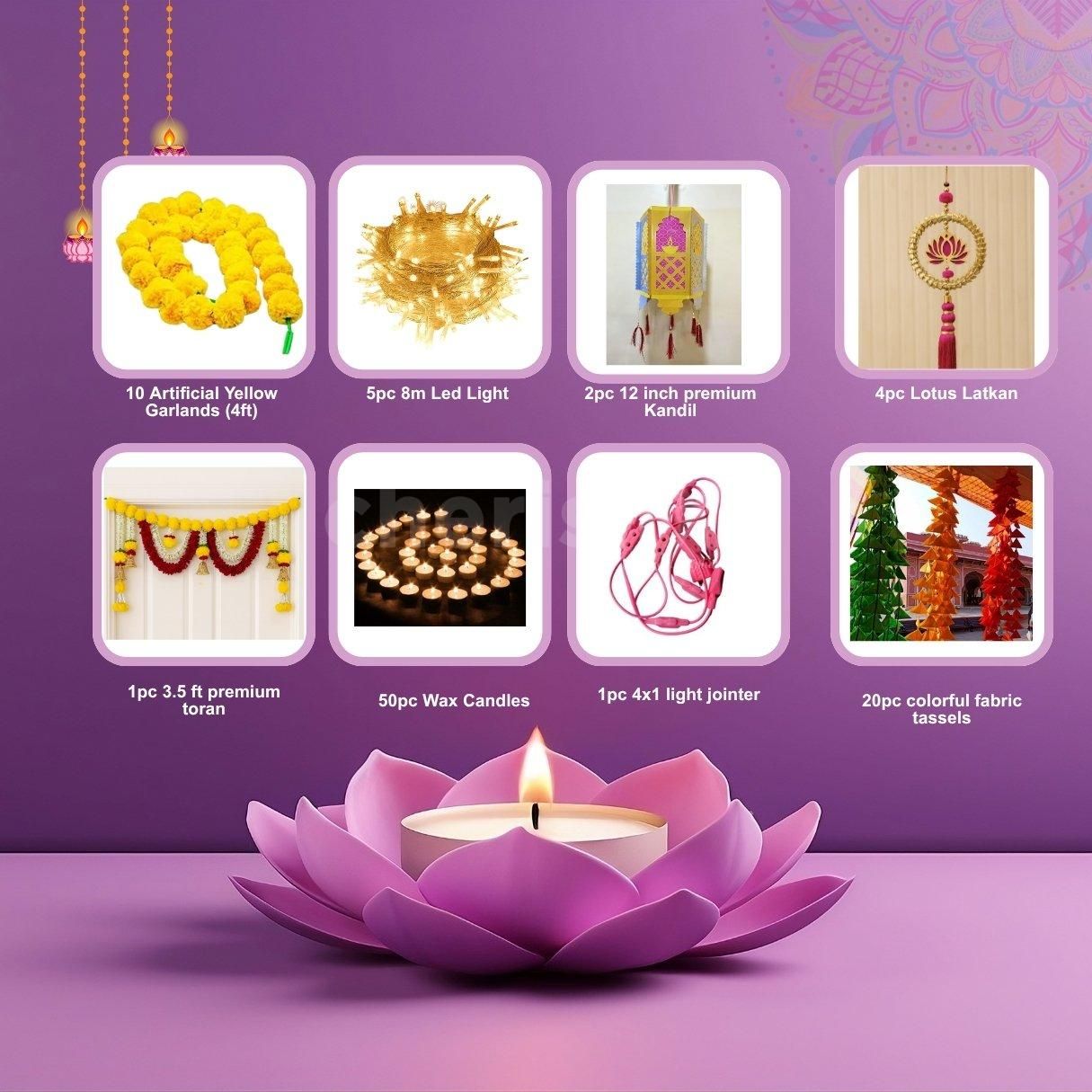 DIY Diwali Decoration Combo – Complete Home Decor Kit with Lights & Candles