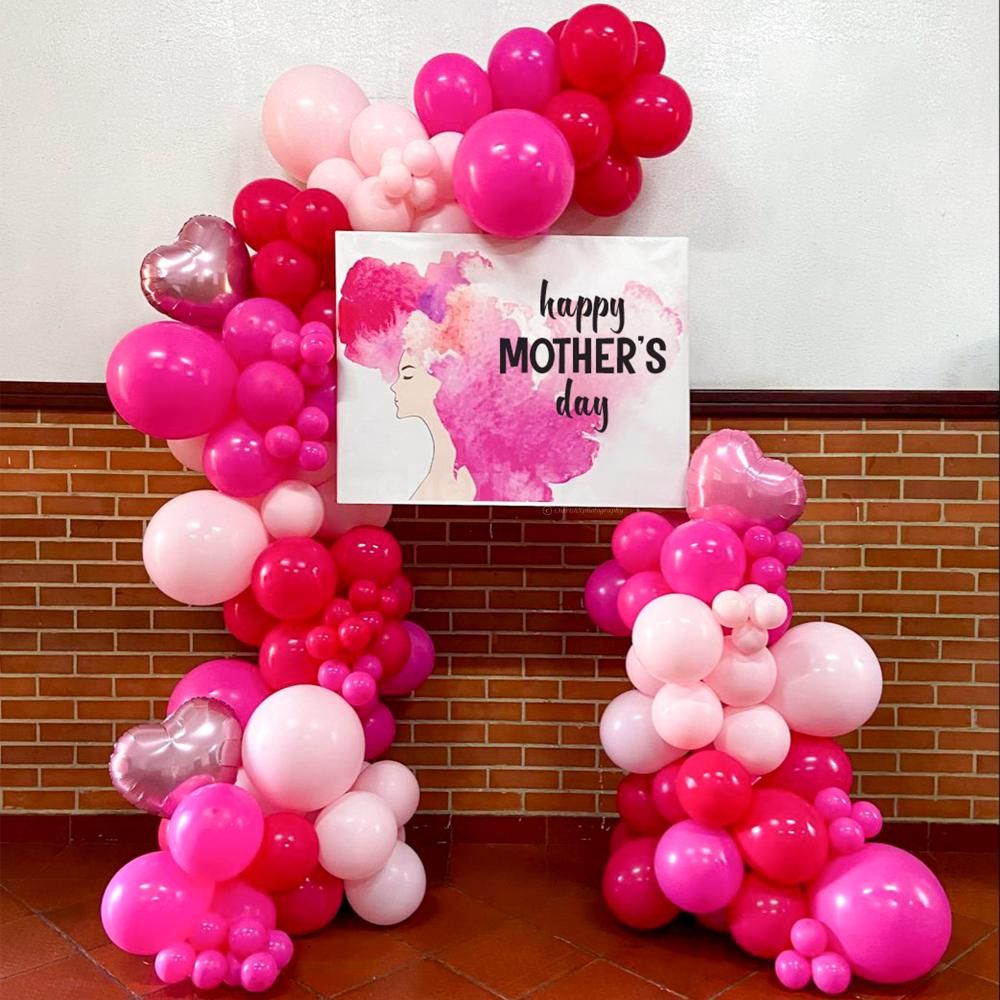 Gorgeous pink and magenta balloon arch for Mother's Day.