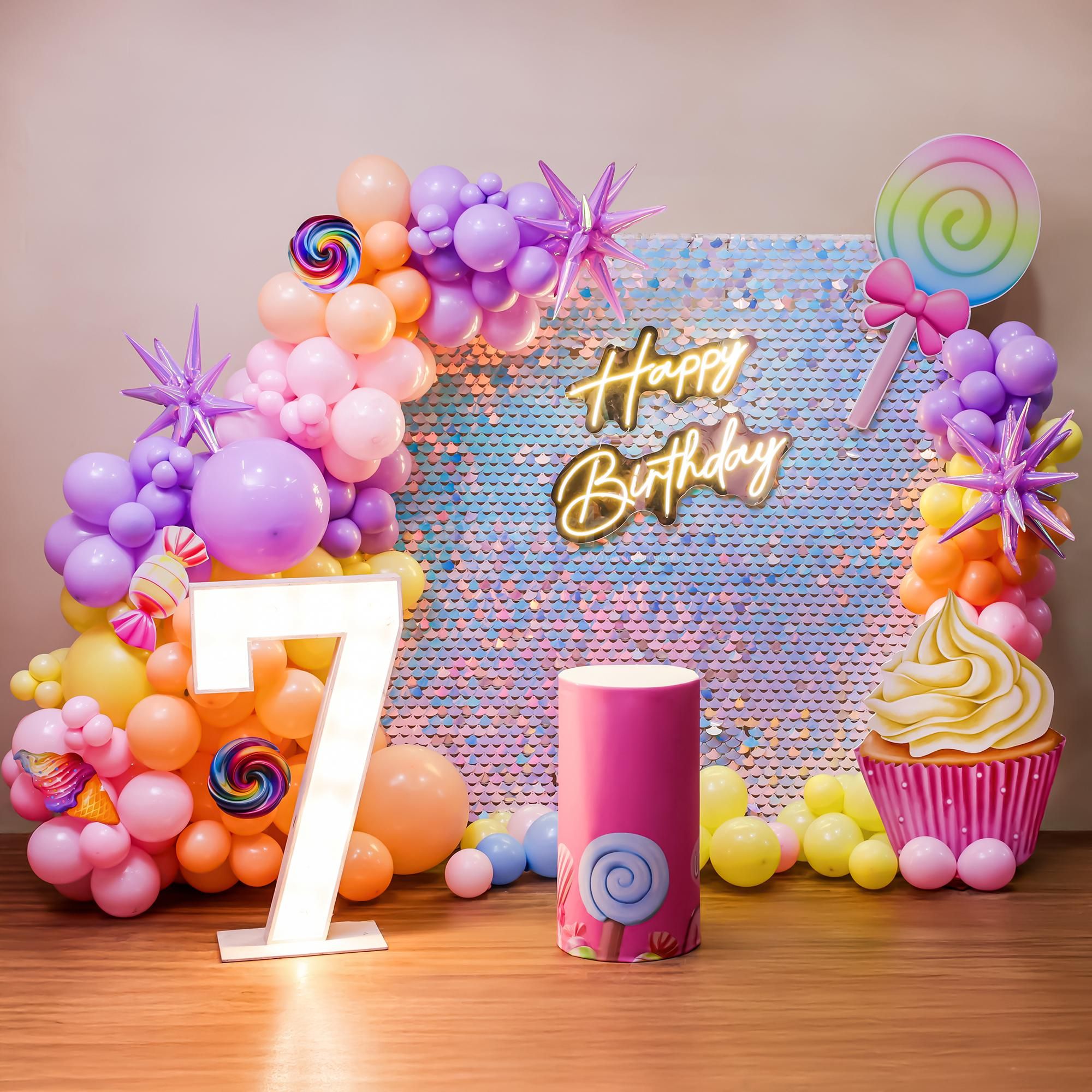 Age digit and "Happy Birthday" neon light brightly illuminate the joyful wishes