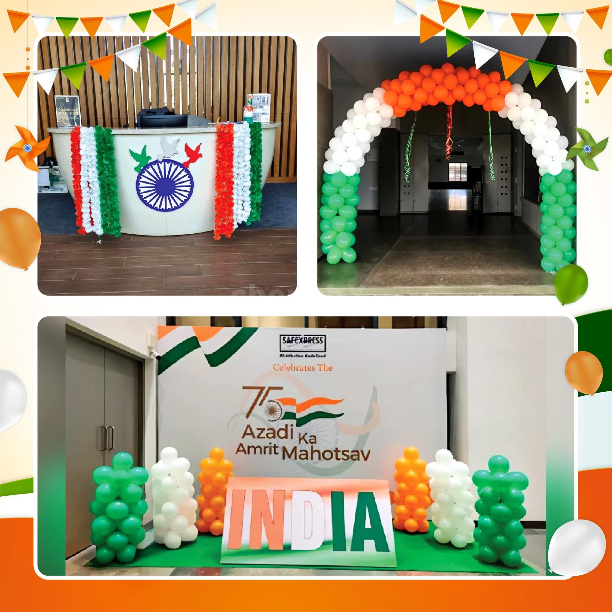 Balloon pillars flex banner with green floor flex banner brightens up the Centre spot