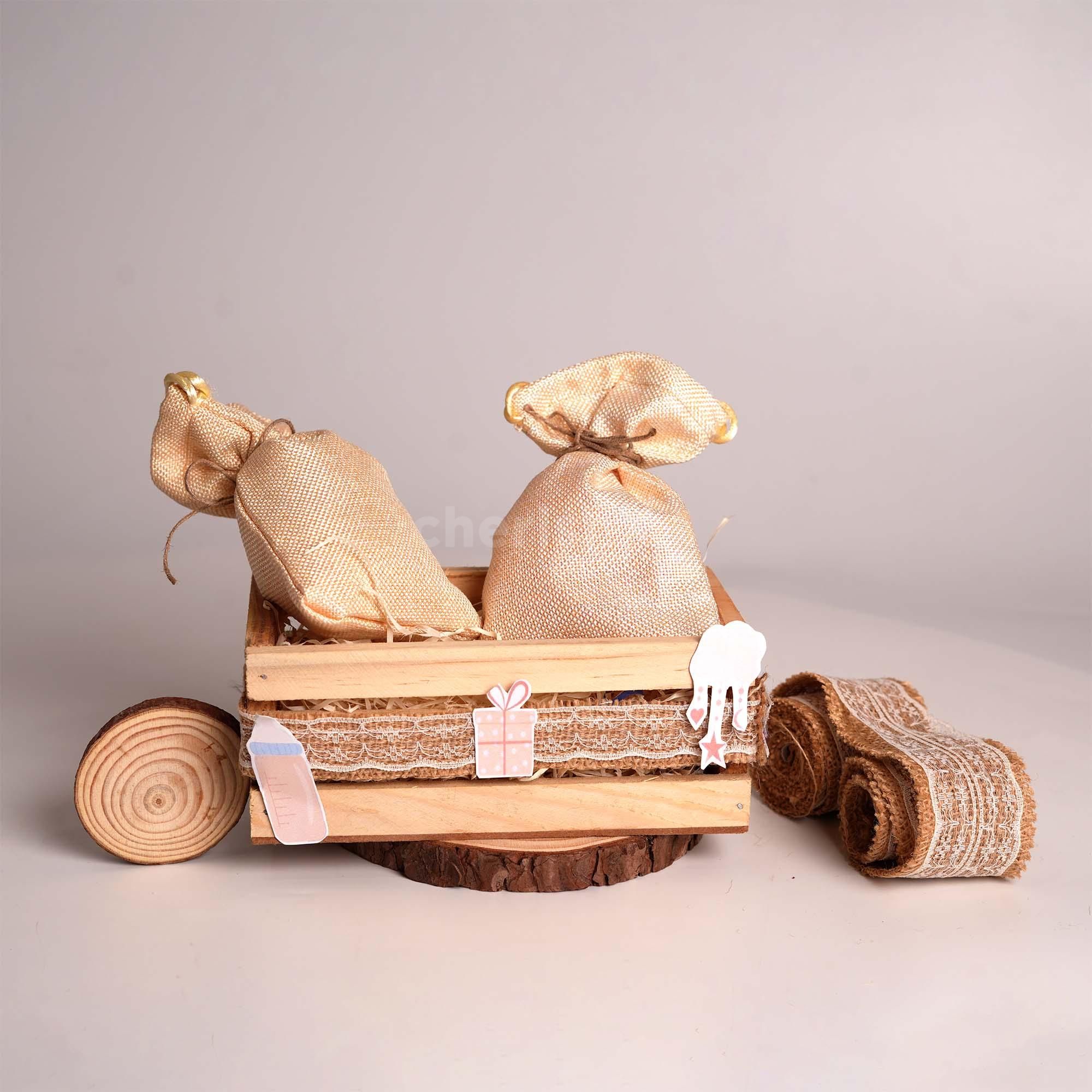 A rustic wood hamper for any special event.