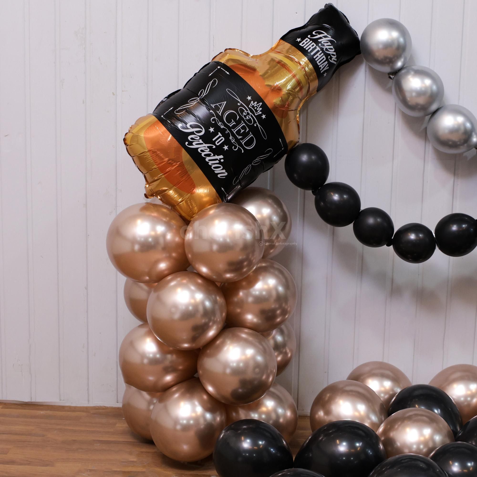 Black silver and champagne colour balloons radiating cheerfulness of bday