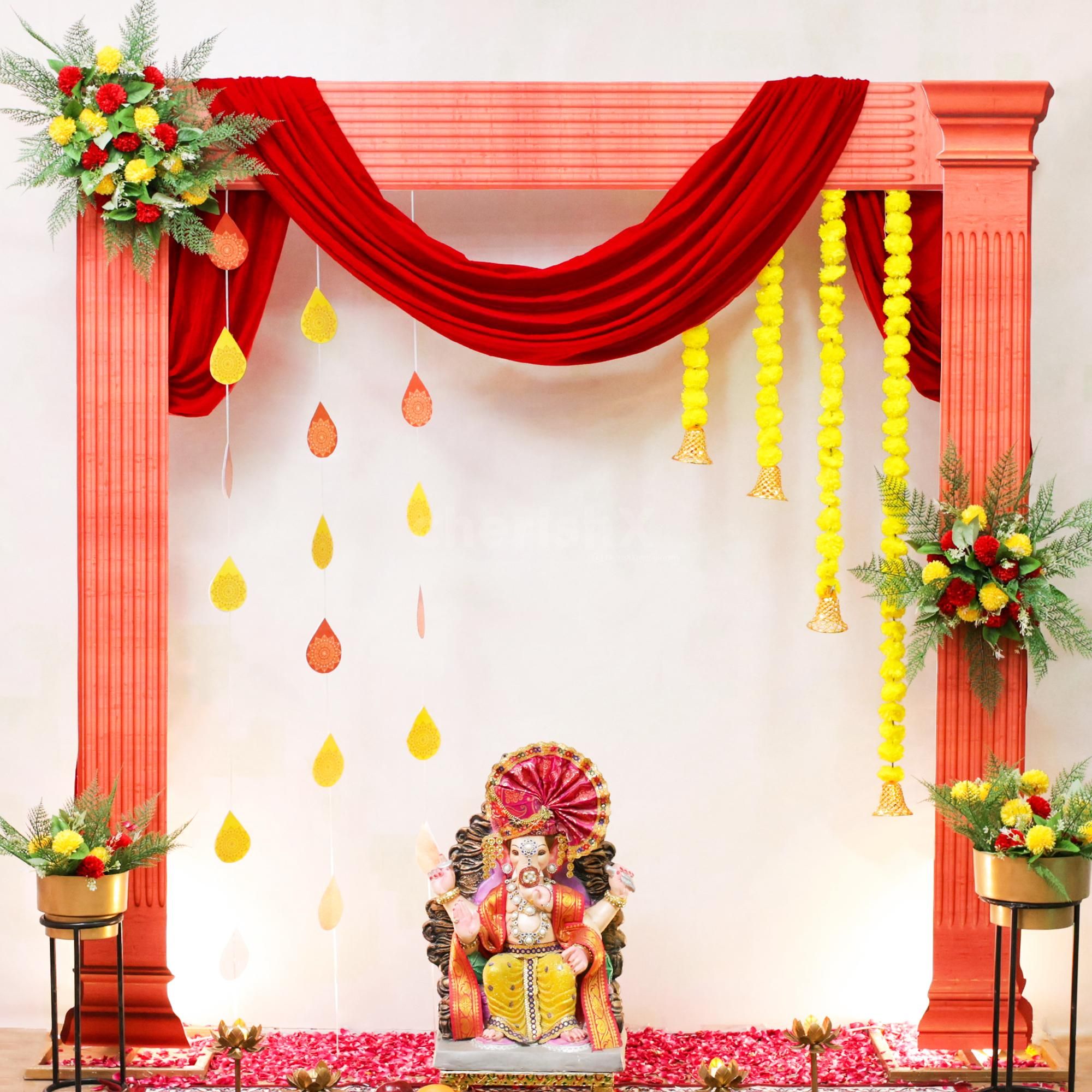 Sturdy Sunboard cutout with stand that defines the puja space elegance