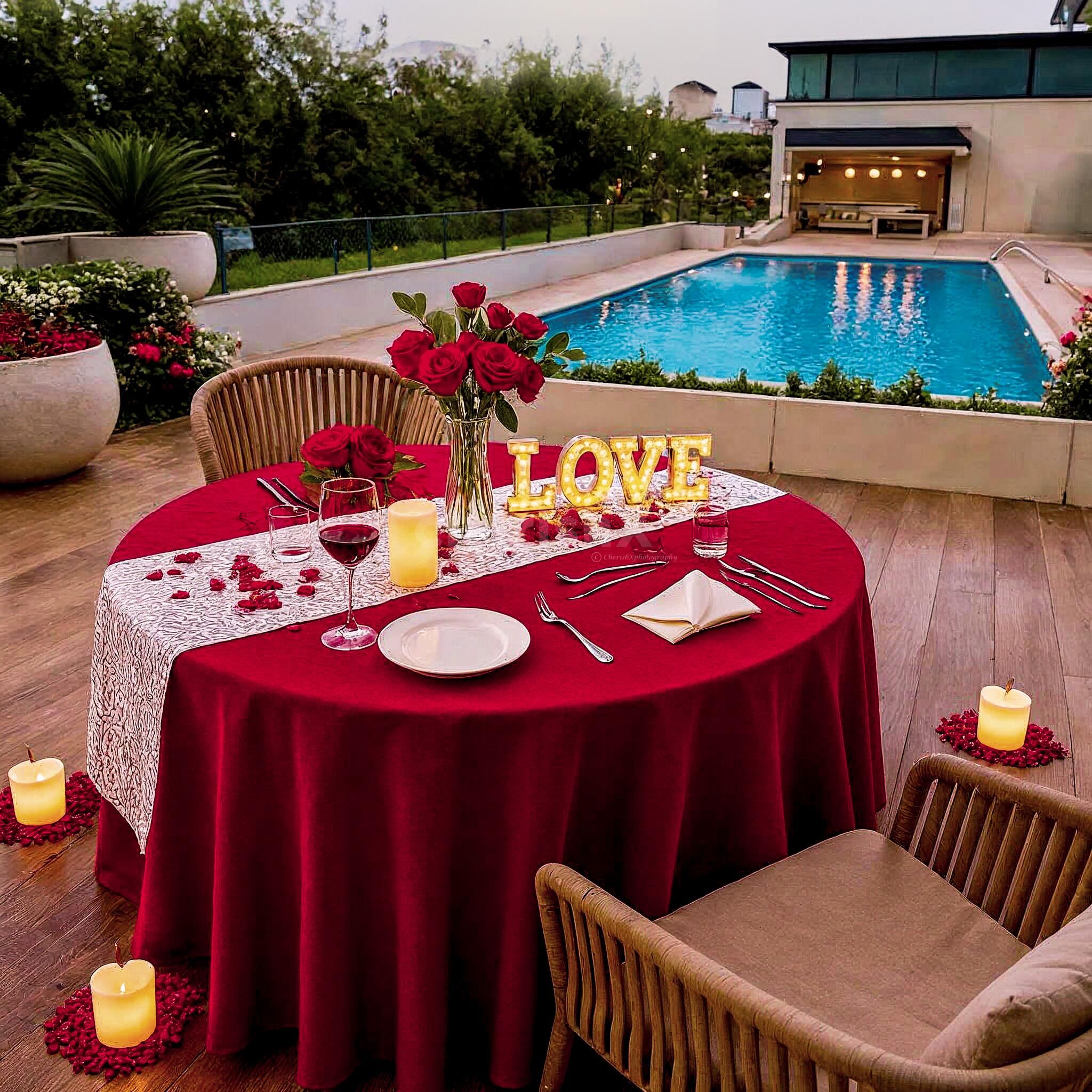 Romantic poolside candlelight dining by Hilton Gurgaon decorated by CherishX