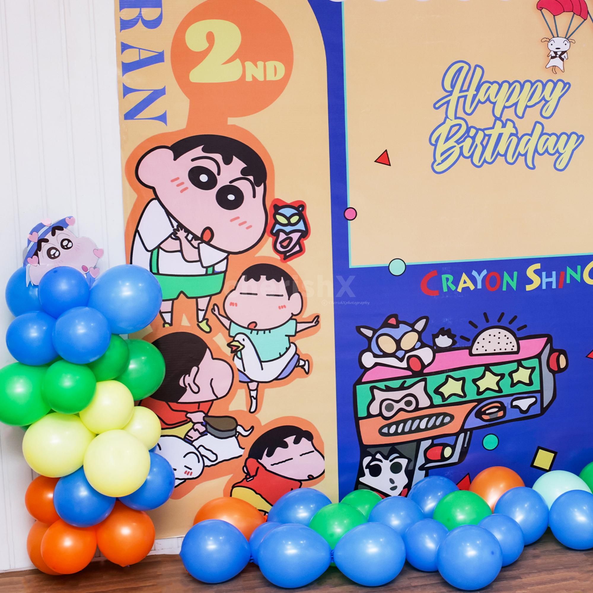 Balloon clusters hanging free, bringing a party theme to life.