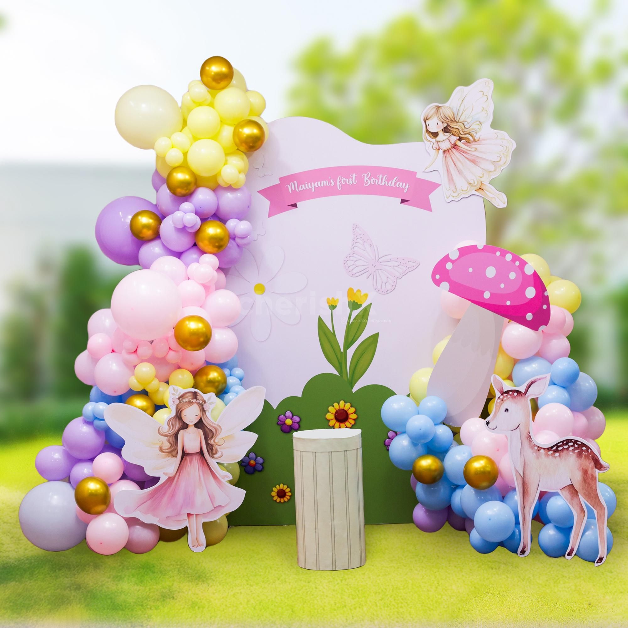 A birthday party decor straight out of a fairy tale garden that kids adore