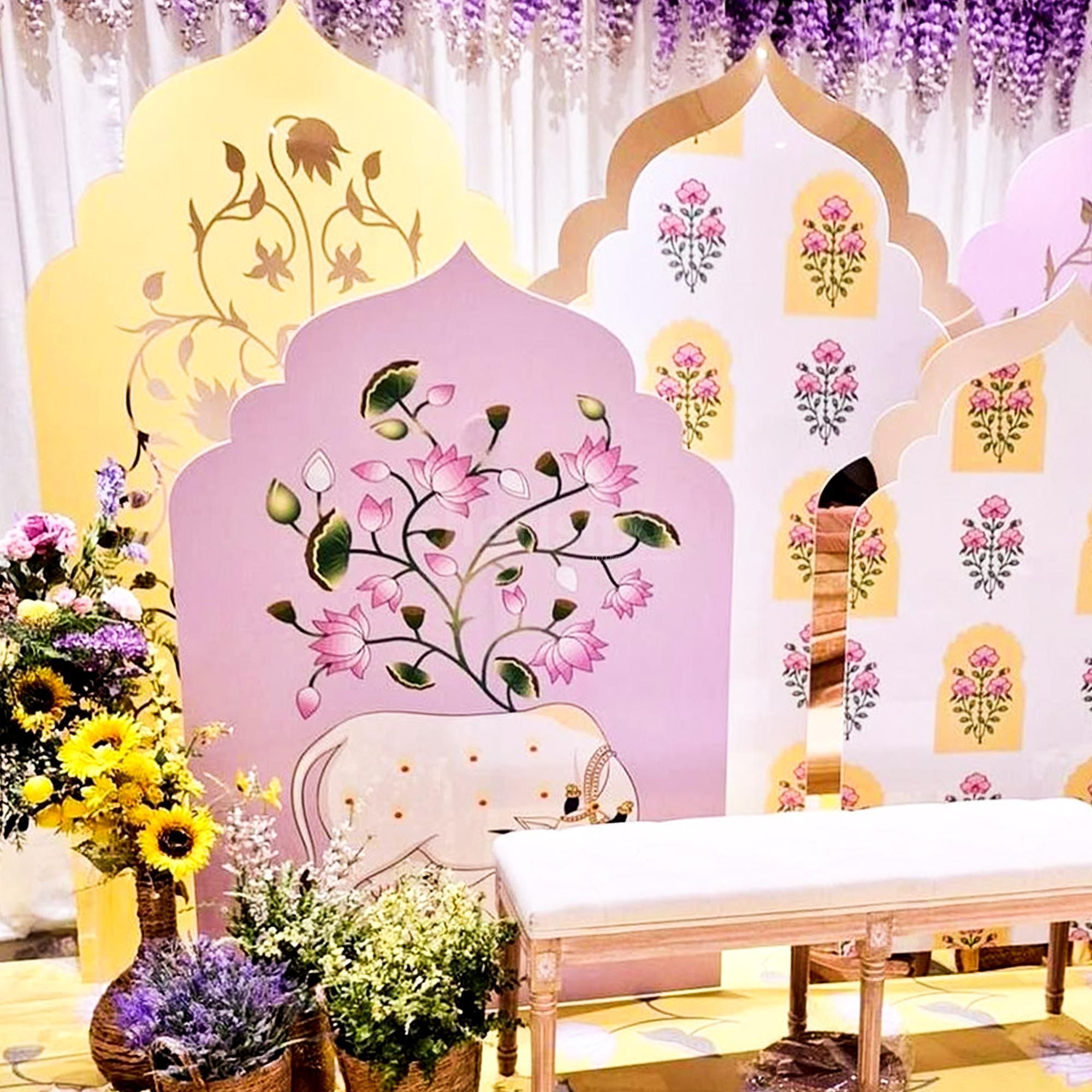 Yellow floral-printed floor flex exudes celebratory vibes.