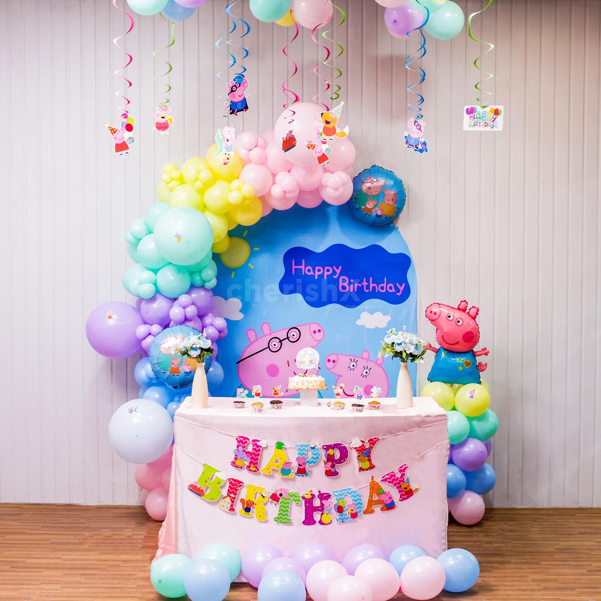 Swirls and stickers bring peppa pig birthday bash to life